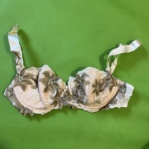 LEJABY Floral Lace Beige Bra‎ Size 34C Gold